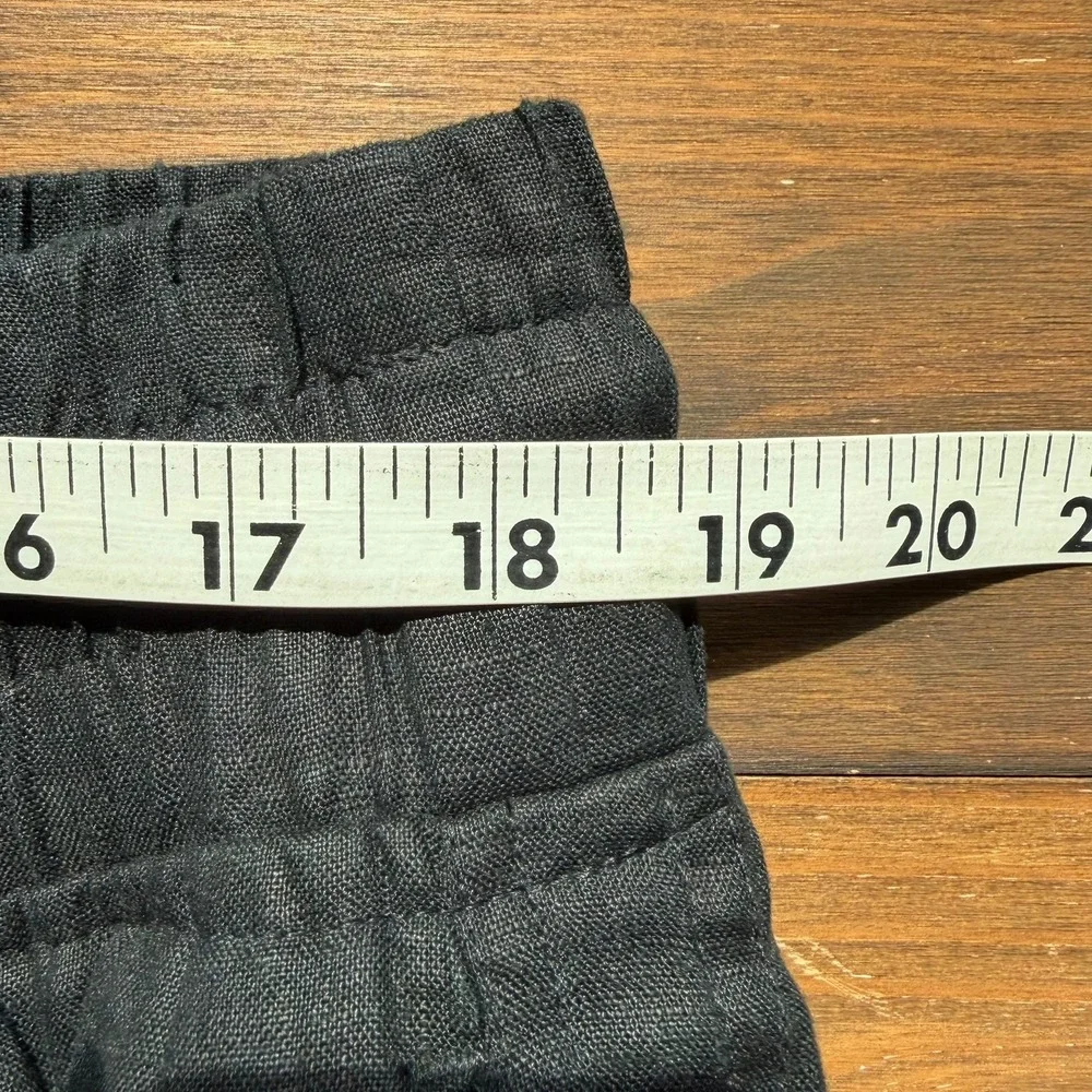 Quince European Linen Wide Leg Pants Size XL Black Drawstring Smocked Pockets